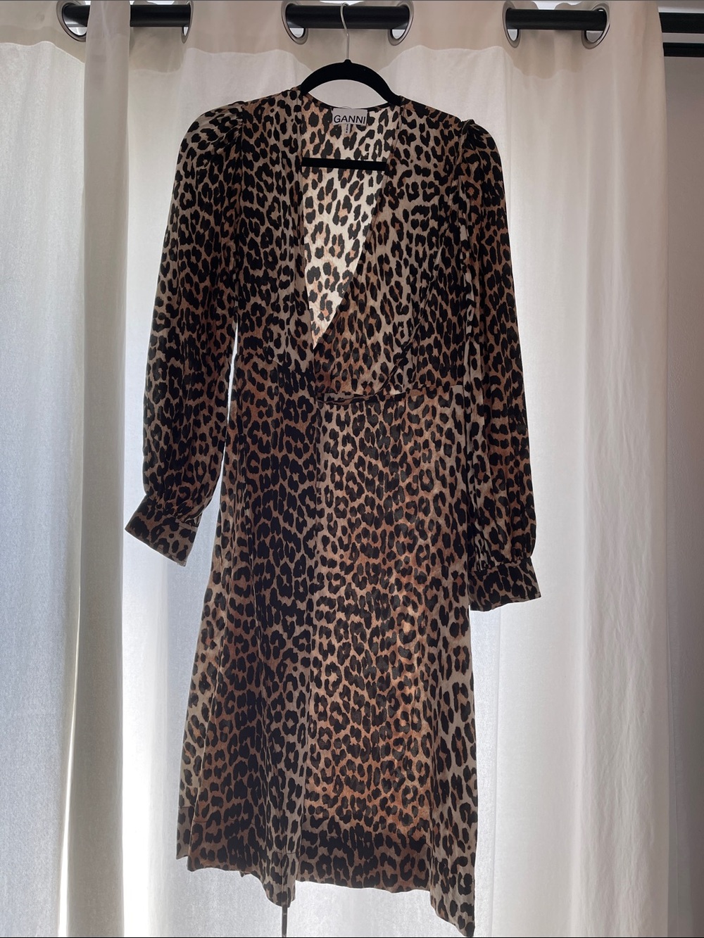 Ganni Leopard-Print Wrap Midi Dress